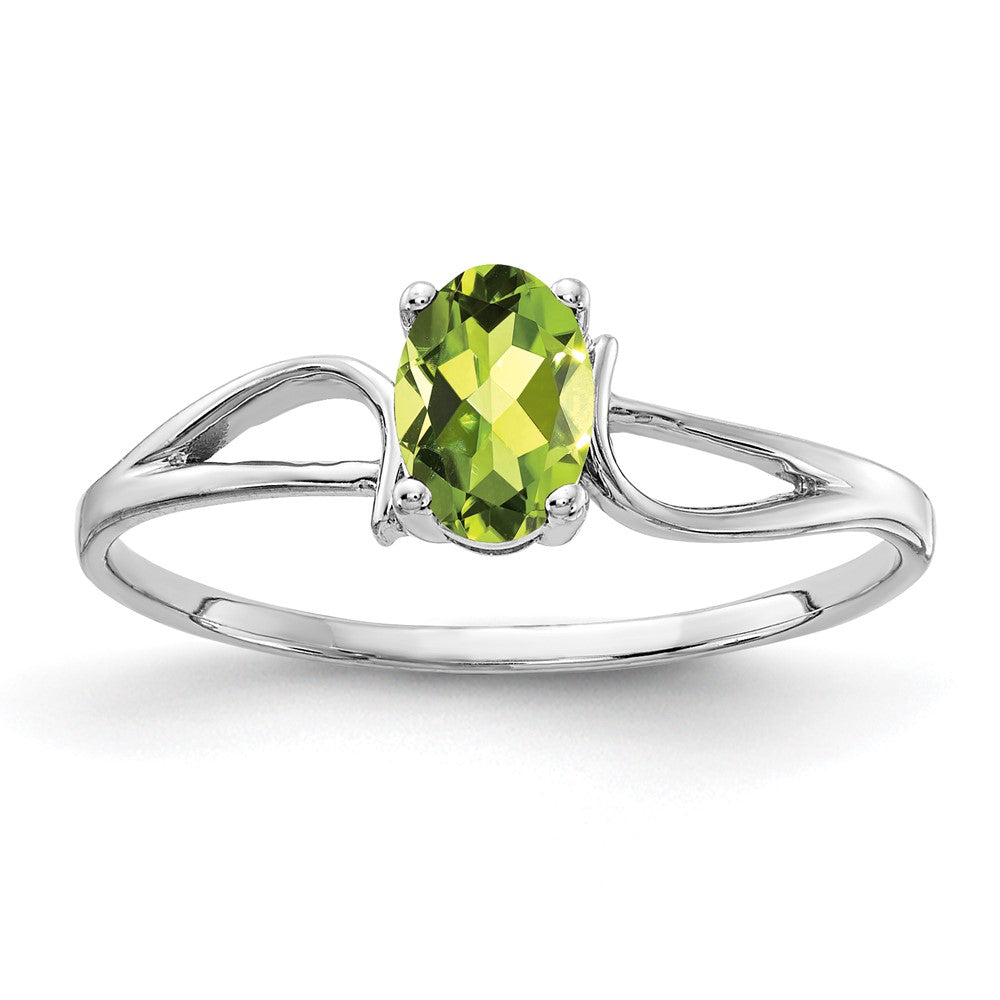 14K Weißgold Ring mit ovalem Peridot 6x4mm