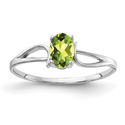 14K Weißgold Ring mit ovalem Peridot 6x4mm