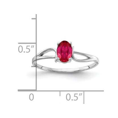 14K Weißgold Ring mit ovalem Rubin 6x4mm