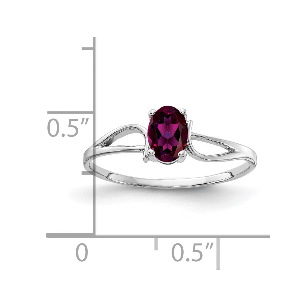 14K Weißgold Ring mit ovalem Rhodolith-Granat 6x4mm