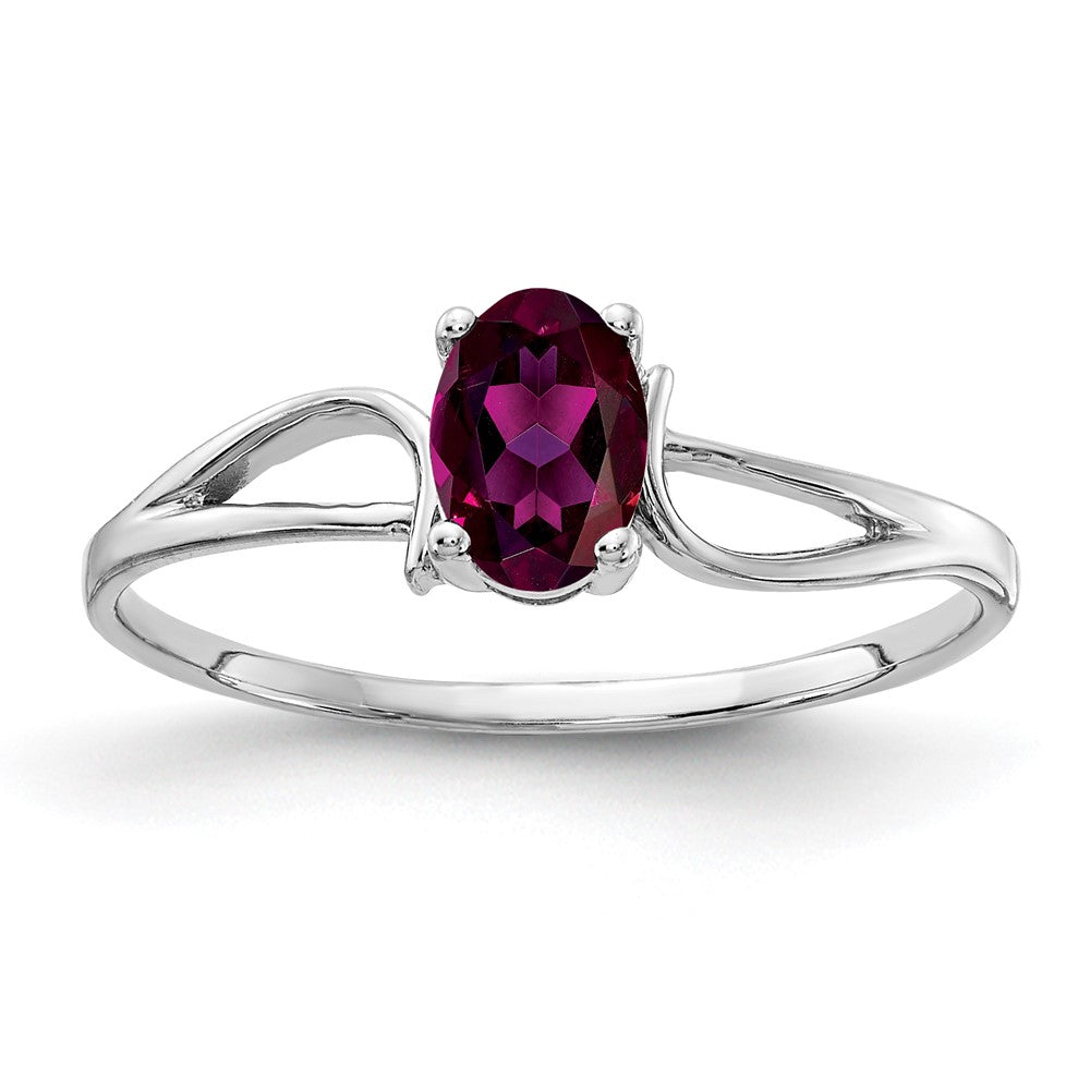 14K Weißgold Ring mit ovalem Rhodolith-Granat 6x4mm