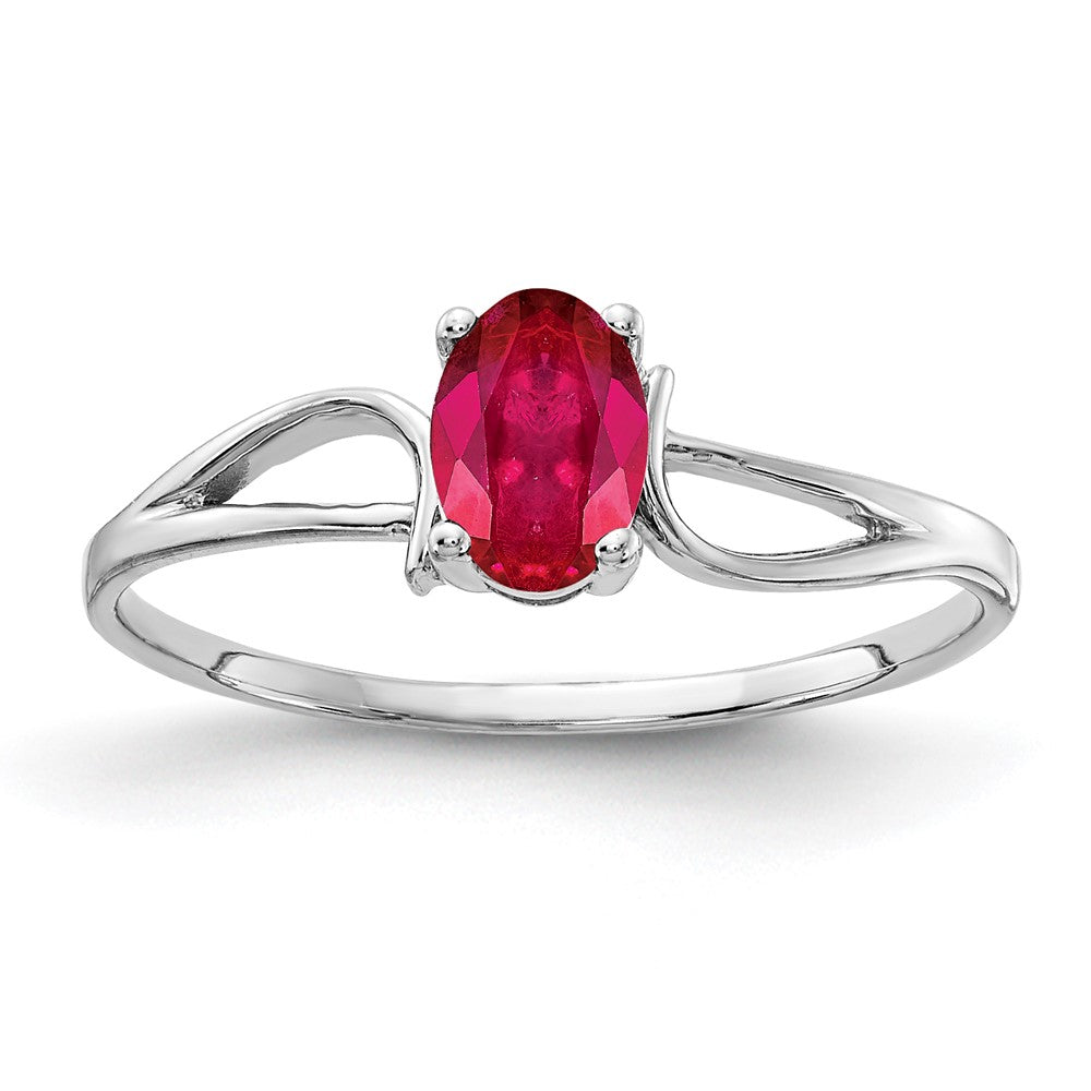 14K Weißgold Ring mit ovalem Rubin 6x4mm