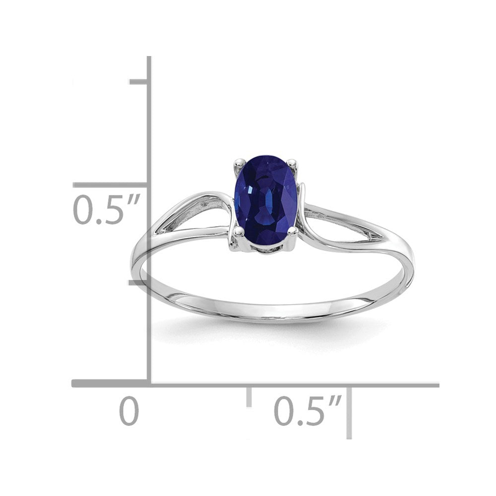 14K Weißgold Ring mit ovalem Saphir, 6x4 mm