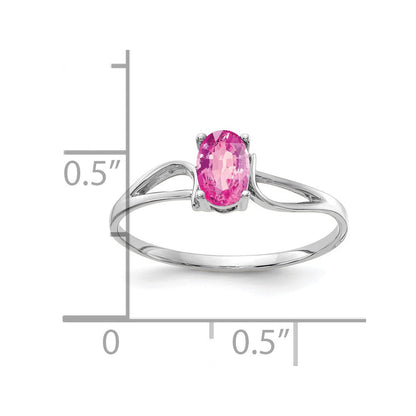 14K Weißgold Ring mit ovalem rosa Saphir, 6x4 mm