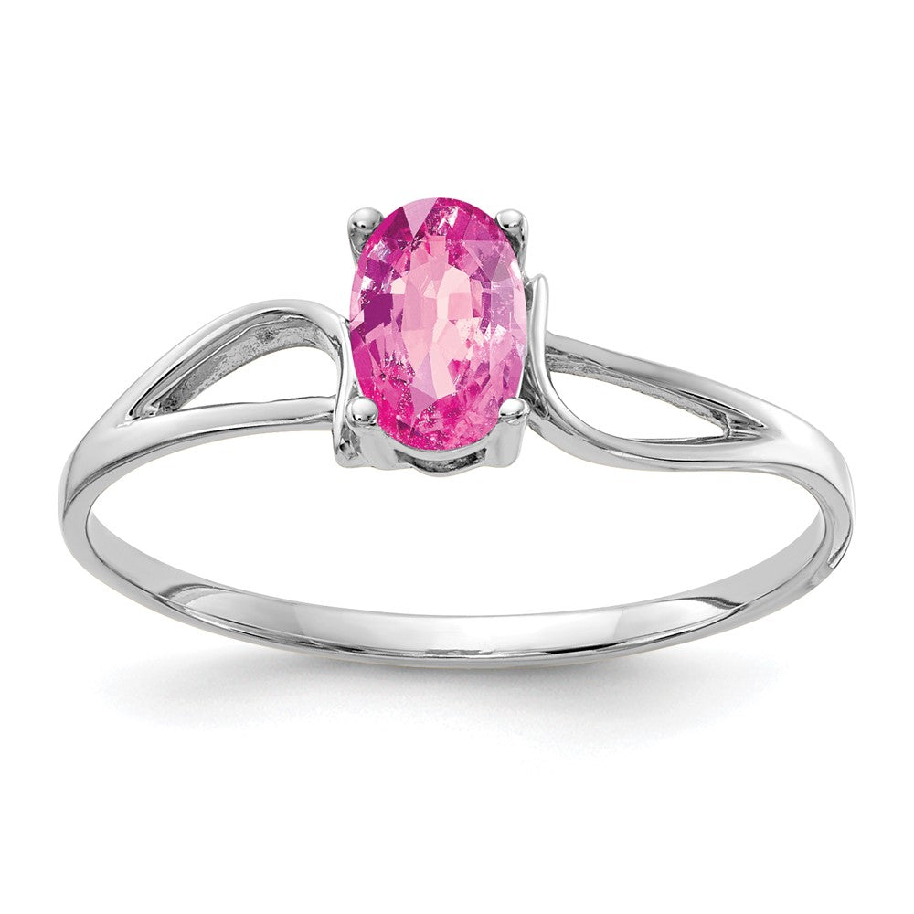 14K Weißgold Ring mit ovalem rosa Saphir, 6x4 mm