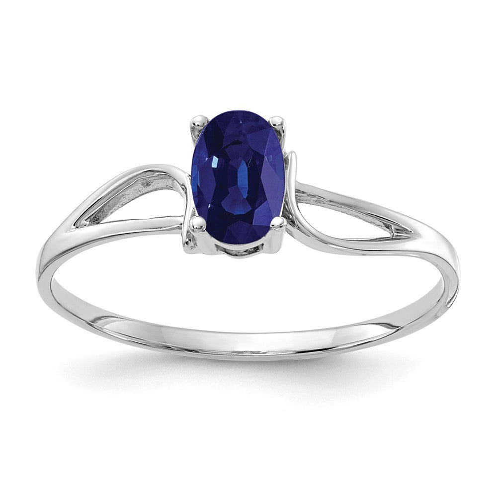 14K Weißgold Ring mit ovalem Saphir, 6x4 mm