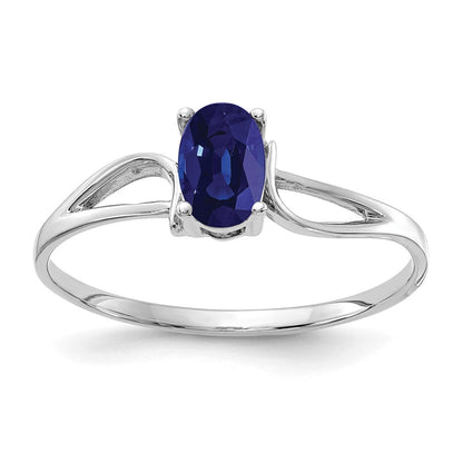 14K Weißgold Ring mit ovalem Saphir, 6x4 mm