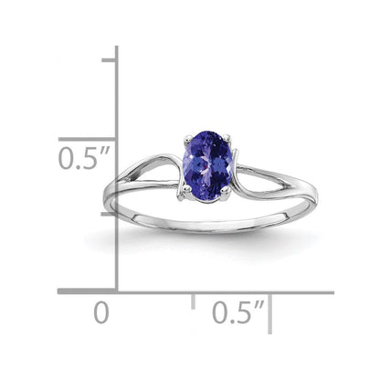 14K Weißgold Ring mit ovalem Tansanit, 6x4mm