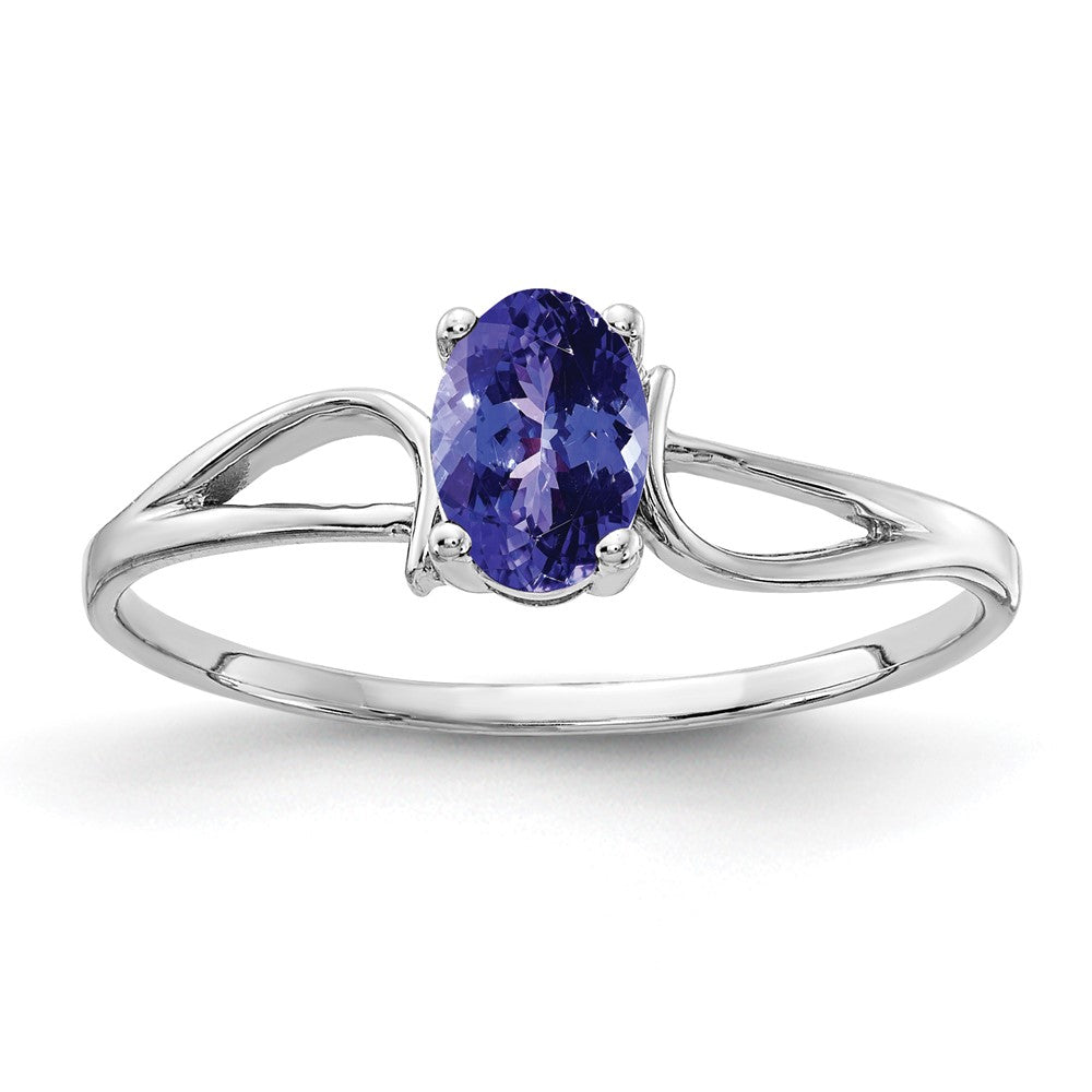 14K Weißgold Ring mit ovalem Tansanit, 6x4mm