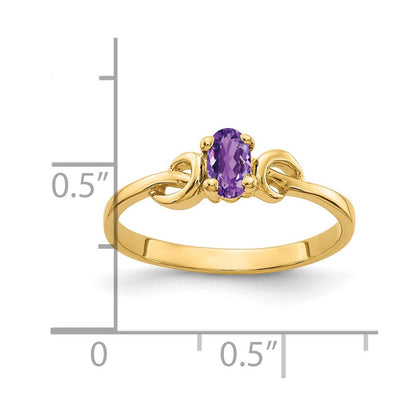 14K Gelbgold Ring mit ovalem Amethyst, 5x3mm