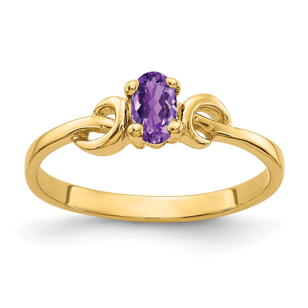 14K Gelbgold Ring mit ovalem Amethyst, 5x3mm