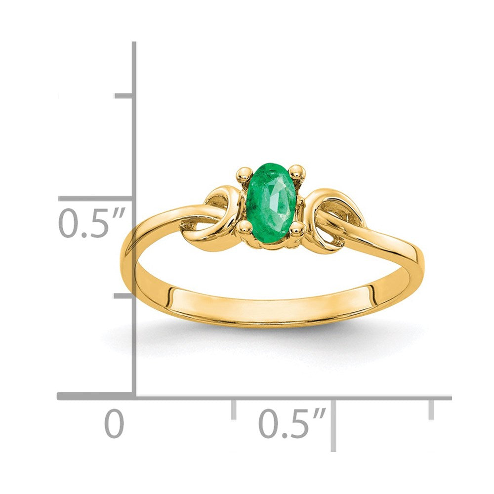 14K Gelbgold Ring mit ovalem Smaragd, 5x3 mm