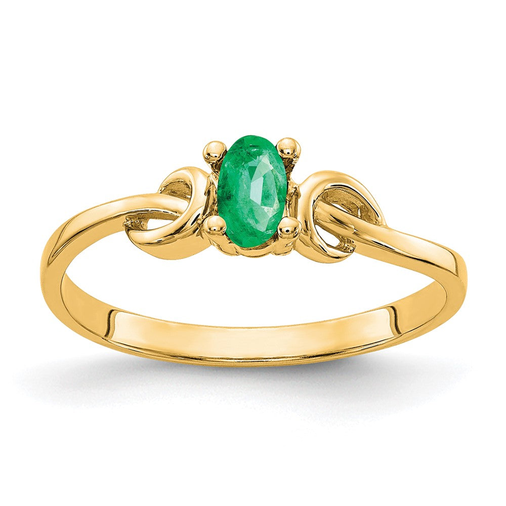 14K Gelbgold Ring mit ovalem Smaragd, 5x3 mm
