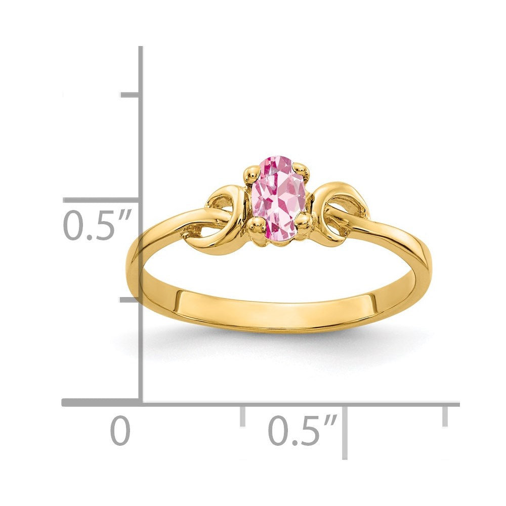 14K Gelbgold Ring mit ovalem rosafarbenem Turmalin, 5x3 mm