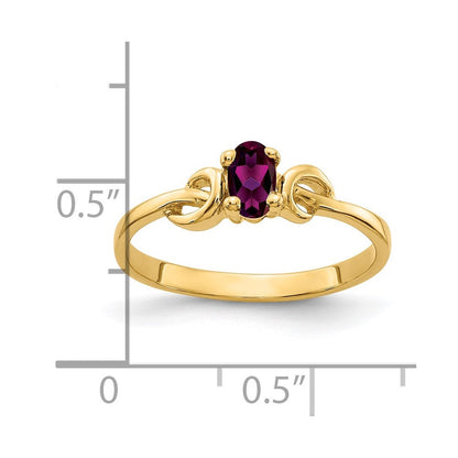14K Gelbgold Ring mit ovalem Rhodolith-Granat, 5 x 3 mm