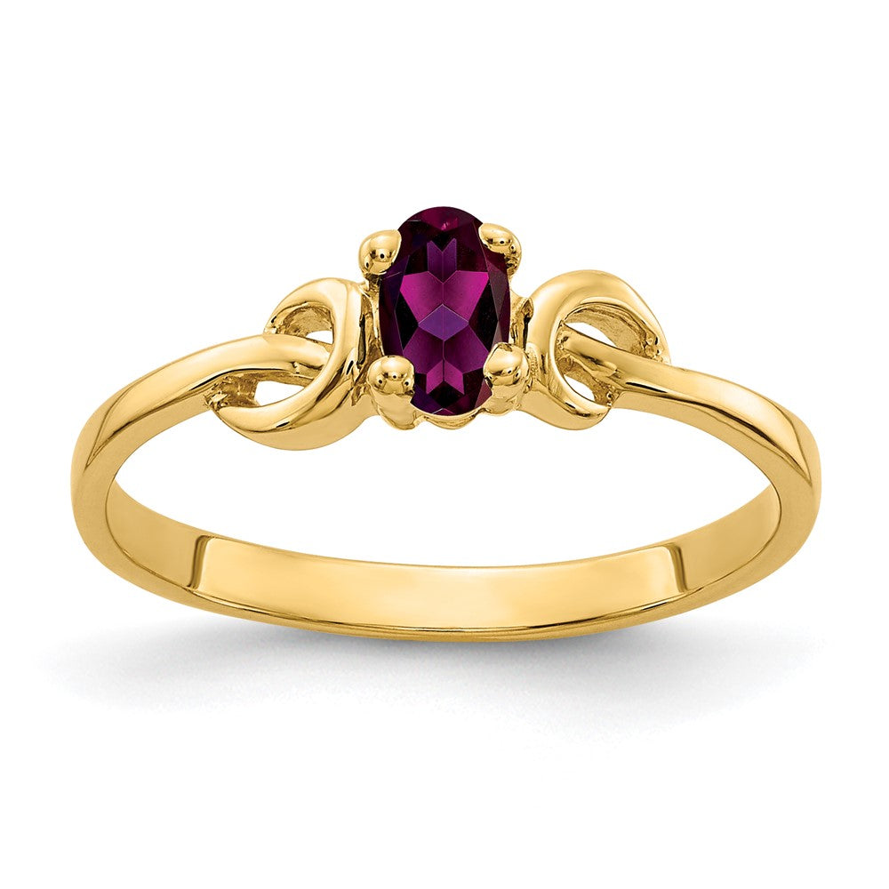 14K Gelbgold Ring mit ovalem Rhodolith-Granat, 5 x 3 mm