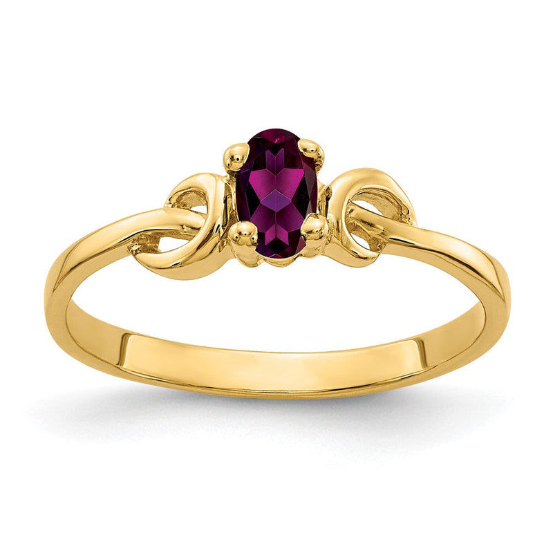 14K Gelbgold Ring mit ovalem Rhodolith-Granat, 5 x 3 mm