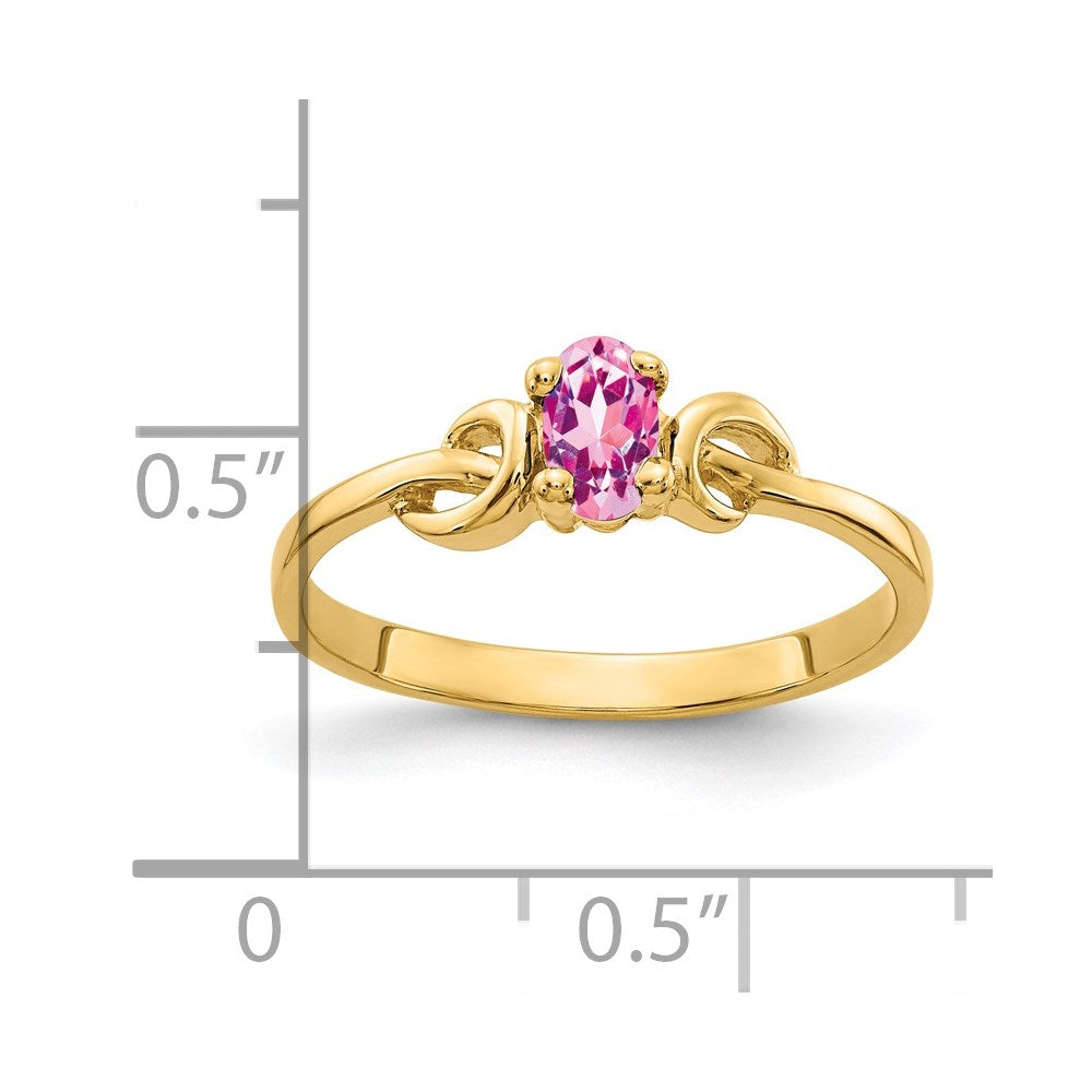 14K Gelbgold Ring mit ovalem rosa Saphir, 5x3mm