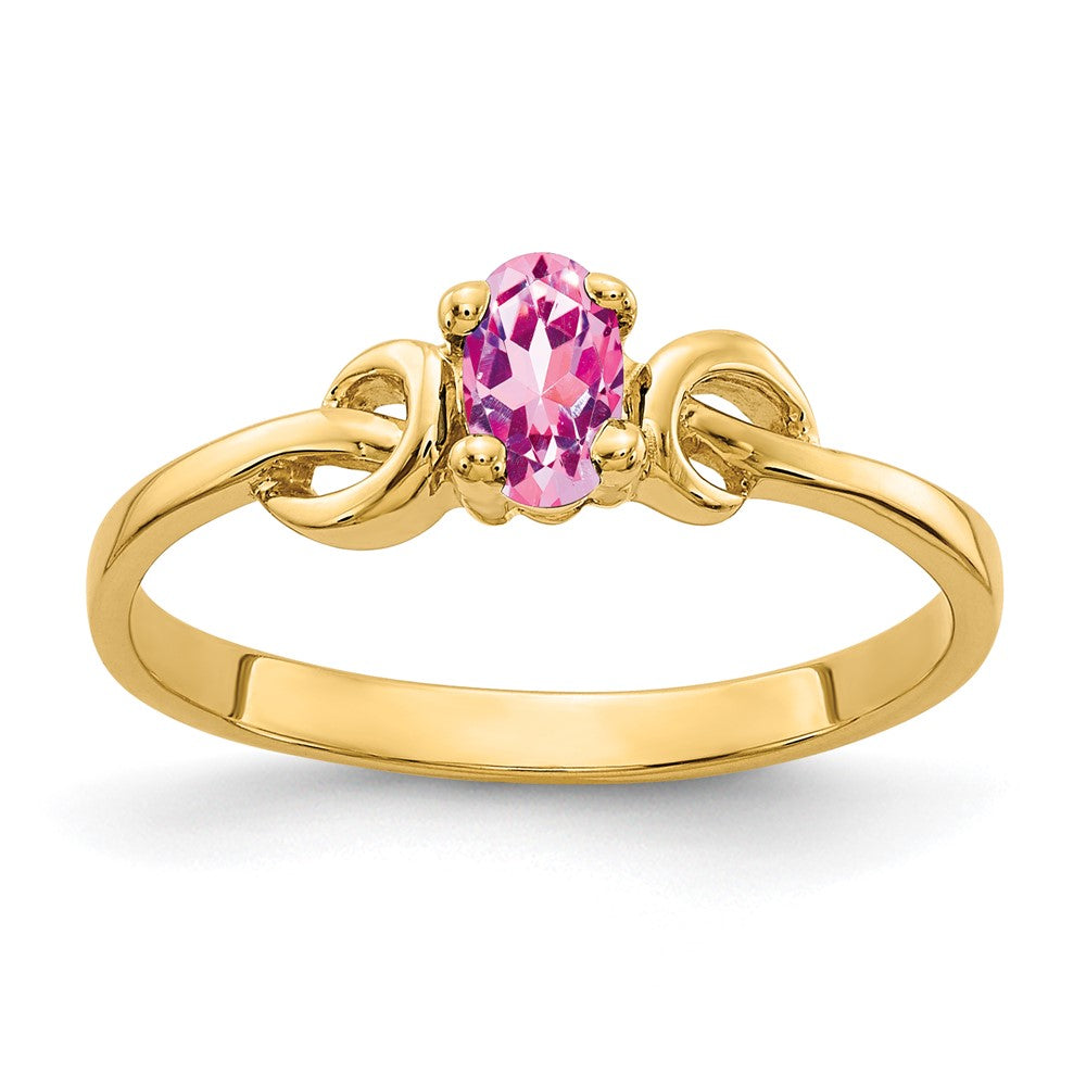 14K Gelbgold Ring mit ovalem rosa Saphir, 5x3mm