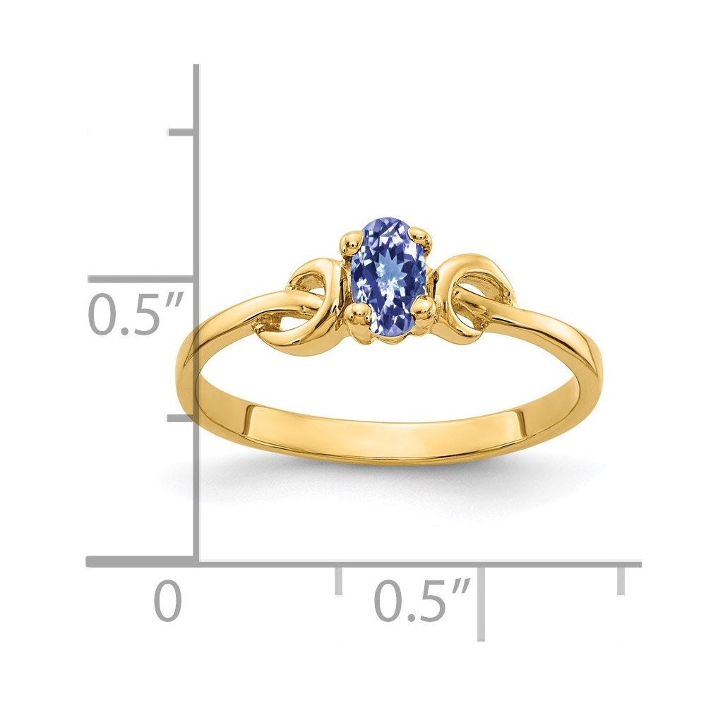 14K Gelbgold Ring mit ovalem Tansanit, 5x3mm