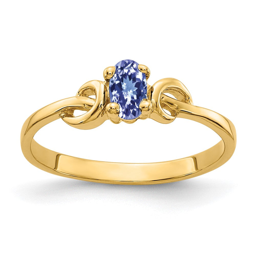 14K Gelbgold Ring mit ovalem Tansanit, 5x3mm
