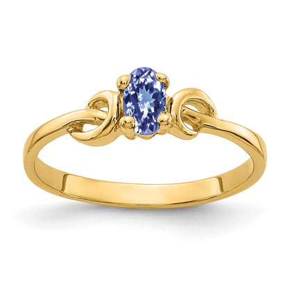 14K Gelbgold Ring mit ovalem Tansanit, 5x3mm