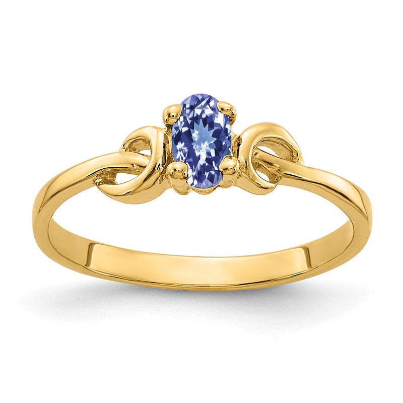 14K Gelbgold Ring mit ovalem Tansanit, 5x3mm