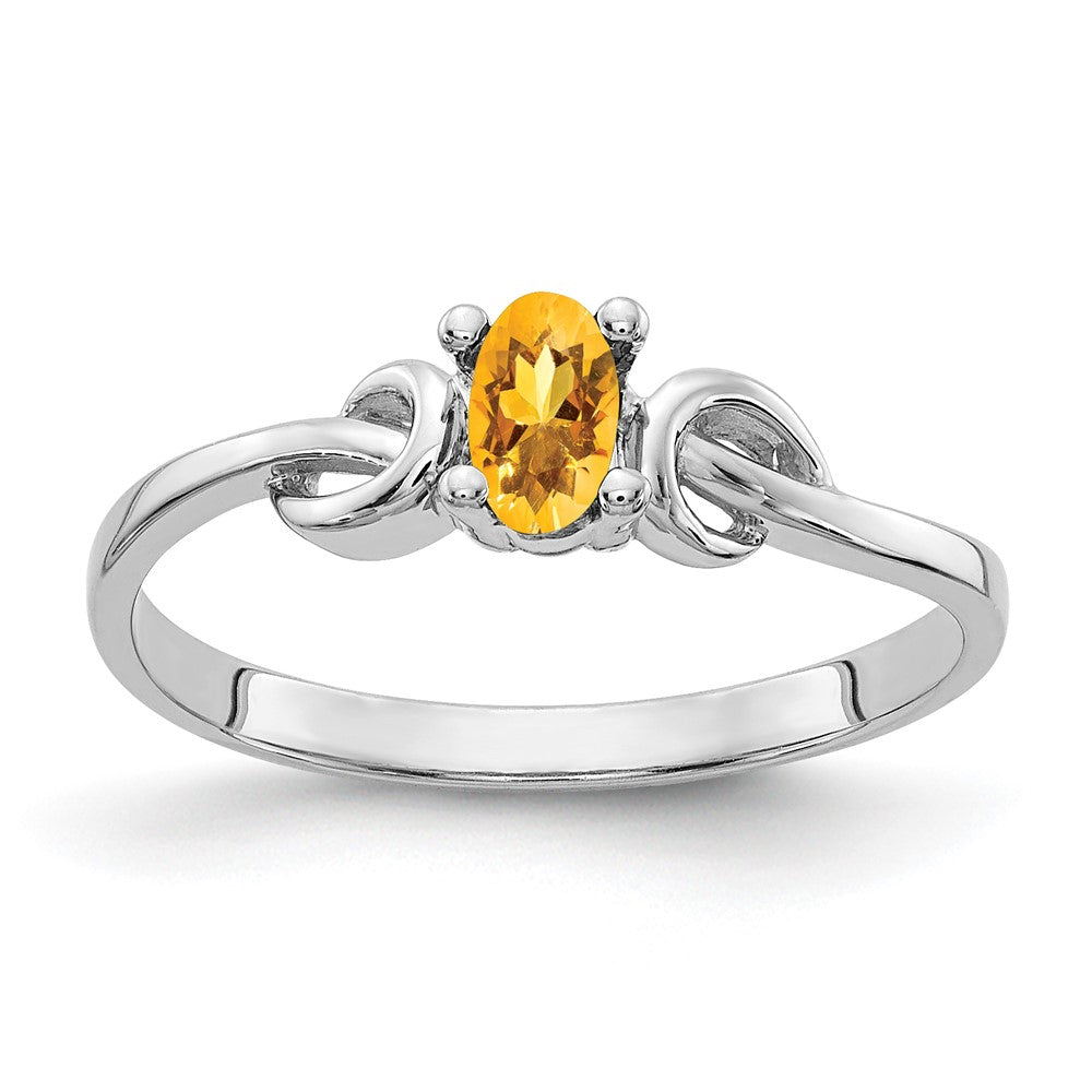 14K Weißgold Ring mit ovalem Citrin 5x3mm