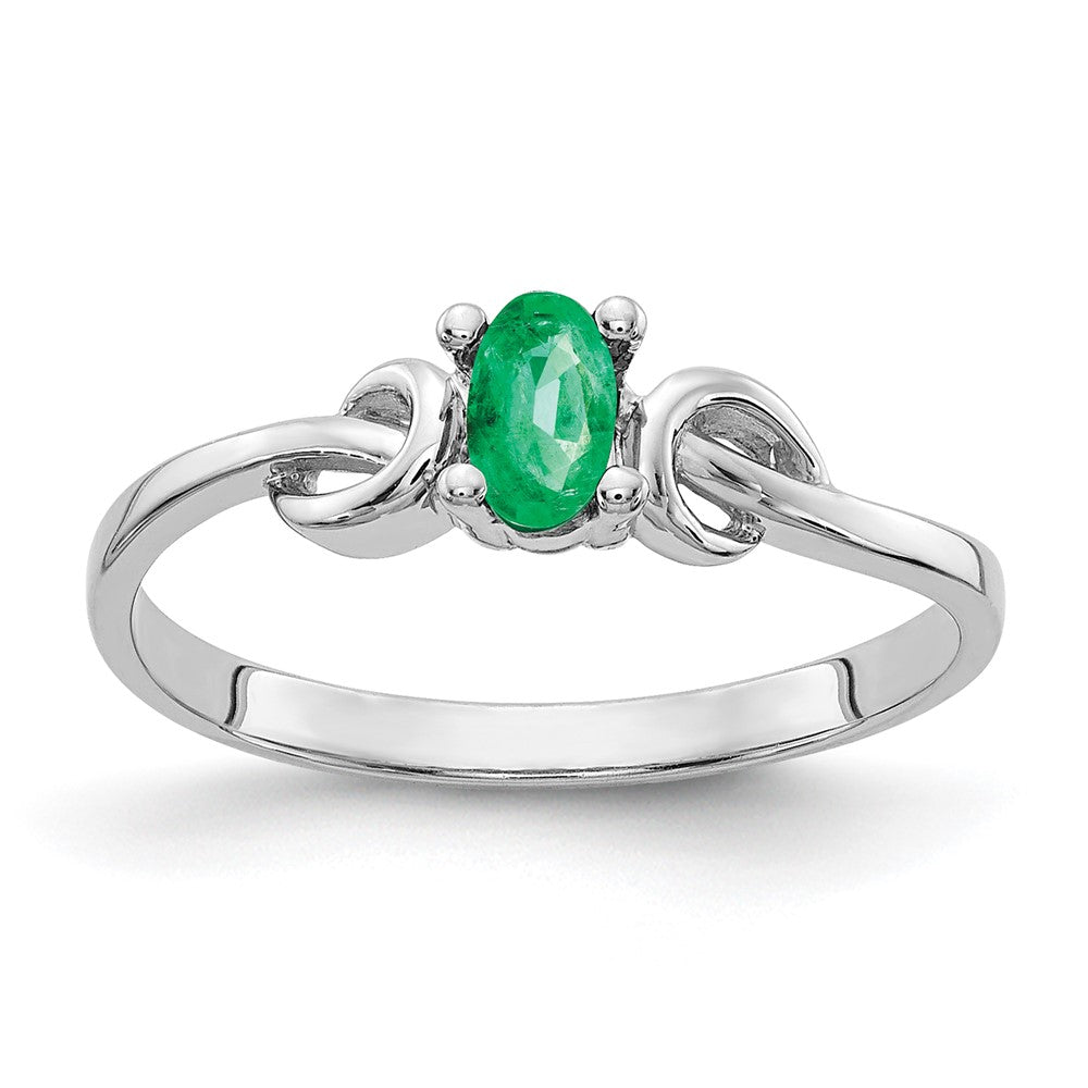 14K Weißgold Ring mit ovalem Smaragd, 5x3mm