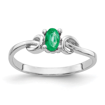 14K Weißgold Ring mit ovalem Smaragd, 5x3mm