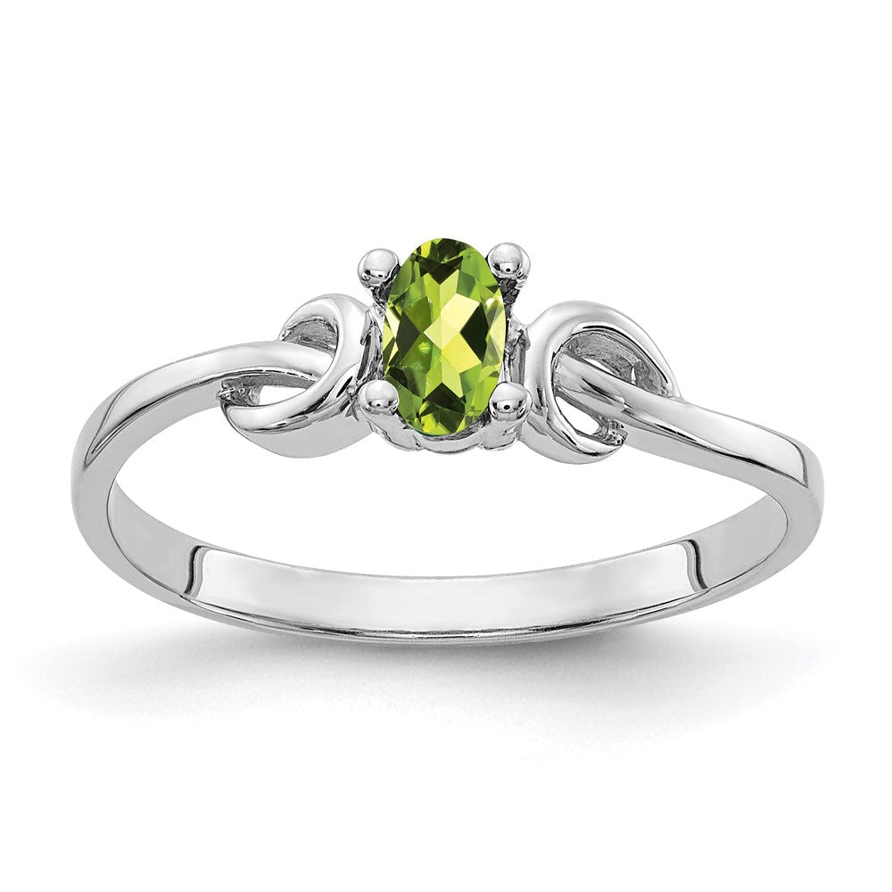 14K Weißgold Ring mit ovalem Peridot, 5x3mm
