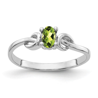 14K Weißgold Ring mit ovalem Peridot, 5x3mm