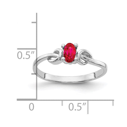 14K Weißgold Ring mit 5x3 mm ovalem Rubin