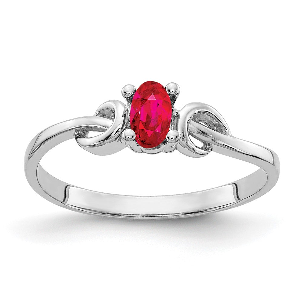 14K Weißgold Ring mit 5x3 mm ovalem Rubin