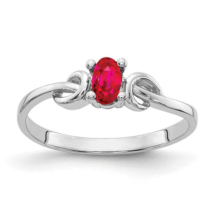 14K Weißgold Ring mit 5x3 mm ovalem Rubin