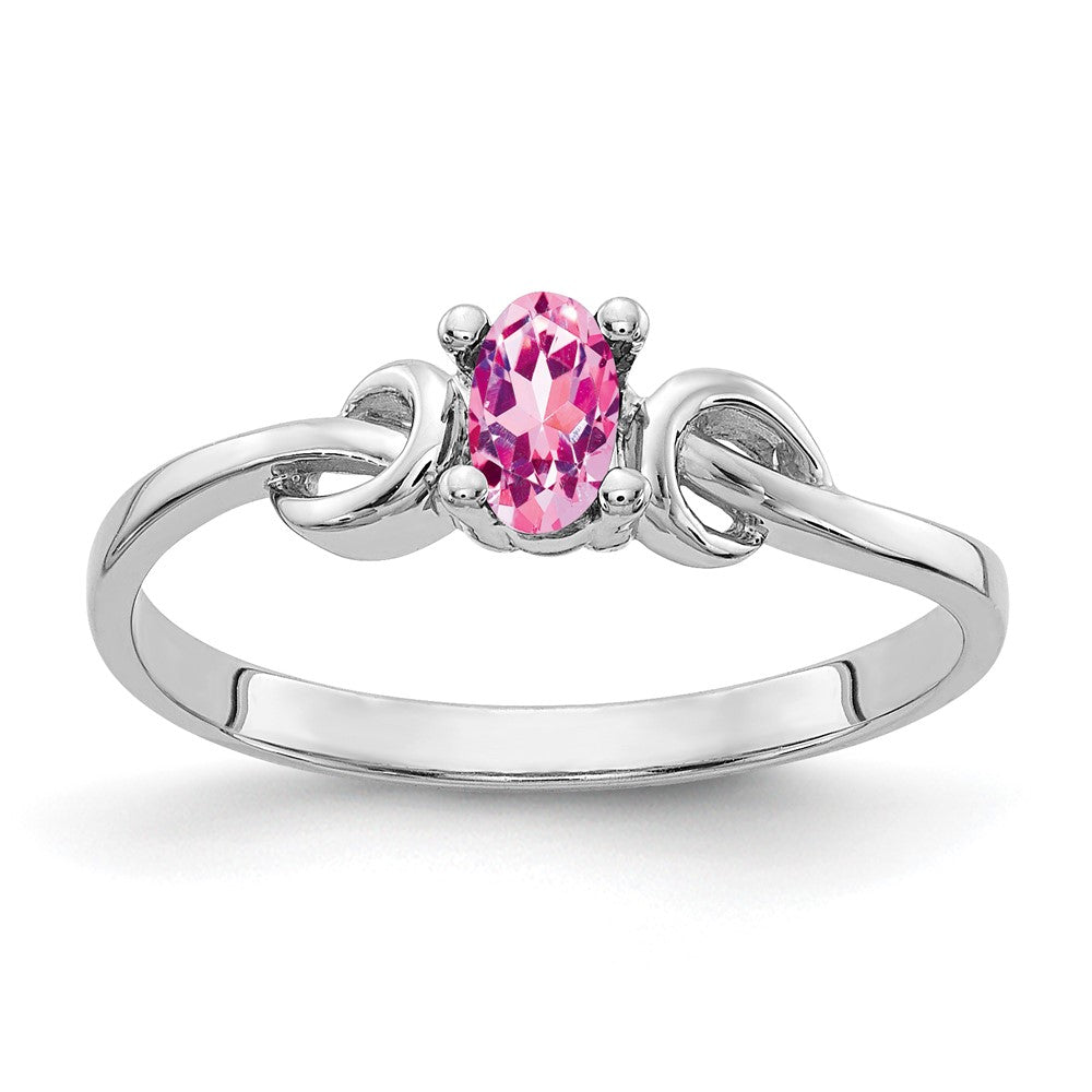 14K Weißgold Ring mit ovalem rosa Saphir 5x3mm