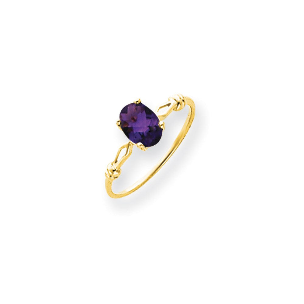 14K Gelbgold Ring mit ovalem Amethyst im Schachbrettschliff, 7x5 mm