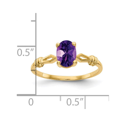 14K Gelbgold Ring mit ovalem Amethyst, 7x5 mm