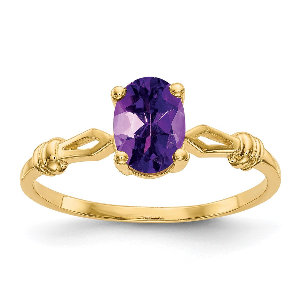 14K Gelbgold Ring mit ovalem Amethyst, 7x5 mm