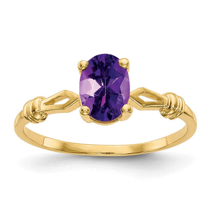 14K Gelbgold Ring mit ovalem Amethyst, 7x5 mm