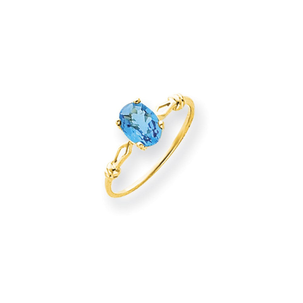 14K Gelbgold 7x5mm Oval Blautopas Karo Ring