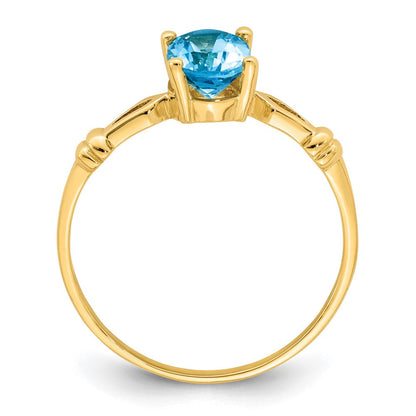 14K Gelbgold Ring mit 7x5mm ovalem Blautopas