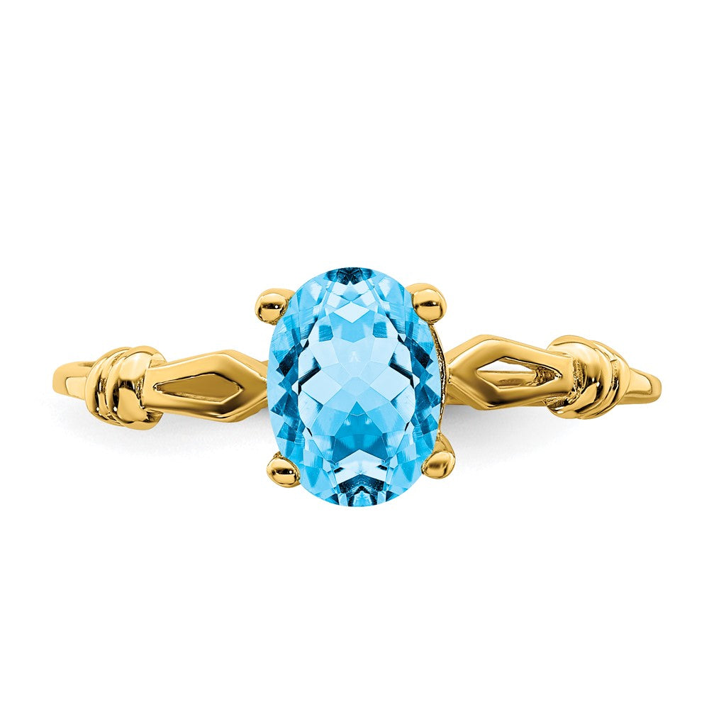 14K Gelbgold Ring mit 7x5mm ovalem Blautopas