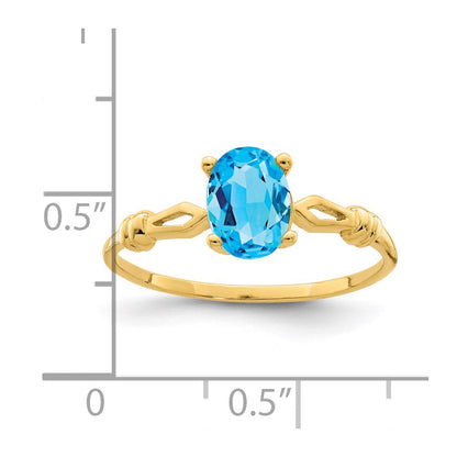 14K Gelbgold Ring mit 7x5mm ovalem Blautopas
