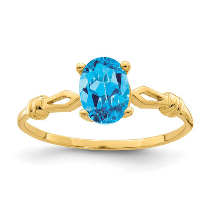 14K Gelbgold Ring mit 7x5mm ovalem Blautopas