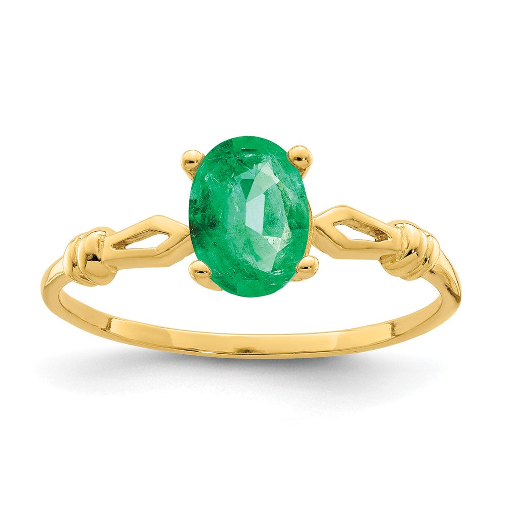 14K Gelbgold Ring mit ovalem Smaragd, 7x5mm