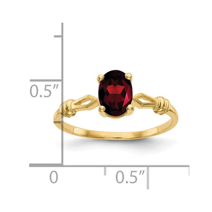 14K Gelbgold Ring mit ovalem Granat, 7x5 mm