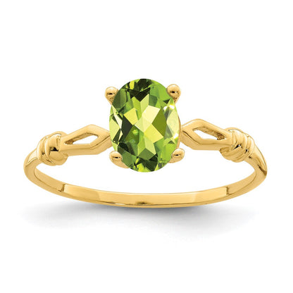 14K Gelbgold Ring mit ovalem Peridot, 7x5 mm