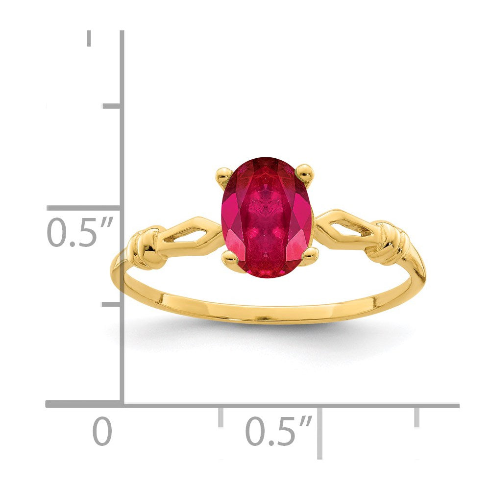 14K Gelbgold Ring mit ovalem Rubin, 7x5 mm