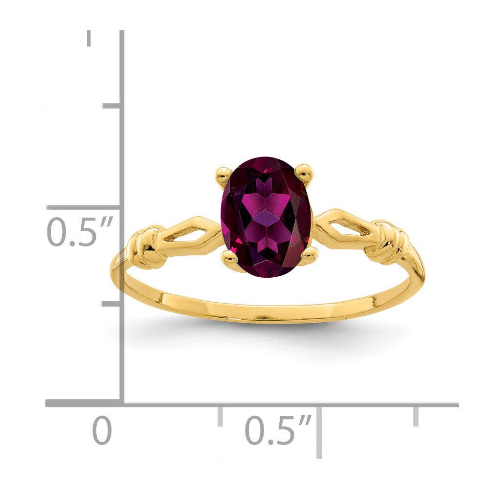 14K Gelbgold Ring mit ovalem Rhodolith-Granat 7x5 mm